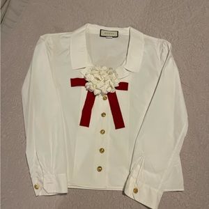 Gucci Floral Brooch White Cotton Button down Blouse